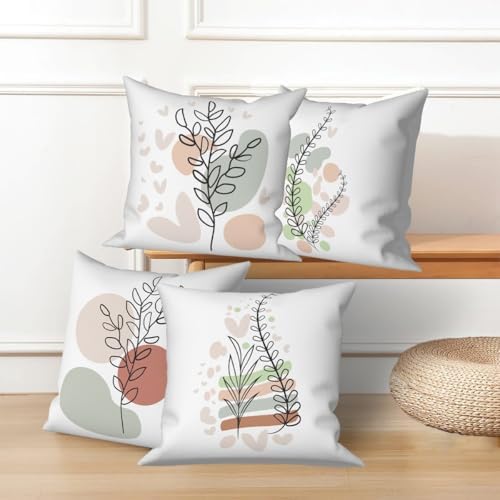 Bohemian Abstract Throw Pillow Covers 26"x26" Set of 4, Plant Leaves Geometric Minimalist Aesthetic Pillowcase for Sofa Chair Couch Bed Living Room Office Garden Patio Farmhouse Decorative - Image 4