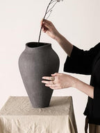 Ceramic Vase - Large 13.6 Inch Tall Floor Vase for Centerpieces, Farmhouse Flower Vases, Rustic Minimalist Home Decor for Living Room, Enterway, Wedding (Sandstone Dark Gray) - Image 5
