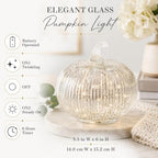 Silver Mercury Glass Pumpkin Light with 2 Lighting Modes and 6-Hour Timer, 5.5 x 6 Inch Battery Operated Fall Decor for Thanksgiving and Christmas Table Centerpiece - Image 6