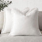 Foindtower Decorative Linen Fringe Throw Pillow Covers 22×22 Inch,White by Foindtower