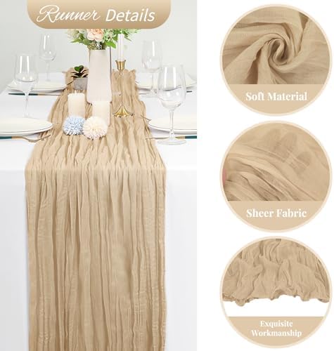 20 Pack Beige Cheesecloth Table Runner 120 Inch 10FT Rustic Boho Gauze Cheese Cloth Table Runner for Wedding Party Baby Shower Thanksgiving Christmas Decoration - Image 3