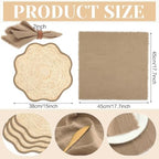8 Set Boho Placemats with Table Runner, Scalloped Woven, Khaki - Image 2