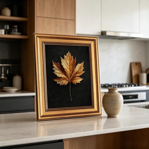 Gold Framed Maple Leaf Canvas Wall Art 3D Texture Dark Plant Maple Leaf painting Decor Picture Moody Yellow Poster Prints for Living Room Classroom Bedroom office corridor bathroom Decoration - Image 5