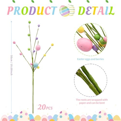 nuvagiki Easter Table Decor, 20 Pack Easter Egg Berry Stems Decorations for Tree, Artificial Flowers Picks for Wreath, Tree Ornaments Decorations for Home, Easter Gifts - Image 3