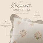 BlissBlush Long Lumbar Pillow Cover 14x36 for Bed, Cream White Velvet Decorative Lumbar Pillow Cover, Floral Accent Cushion Cover with Embroidery and Scalloped Edge for Couch Sofa Bed, Cover ONLY - Image 2