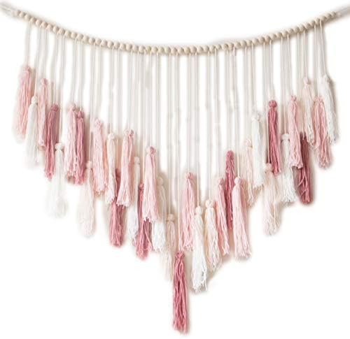 Decocove Macrame Wall Hanging - Large with Wood Beads Bohemian Decor for Bedroom, Living Room and Kitchen Warm Blush Pink 35'' x 36'' by Decocove