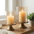 Set of 2 Hurricane Candle Holder Set with Glass Dome & Iron Base by SUJUN