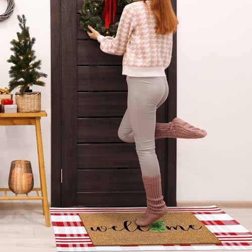 Moucuny 2 Pcs Christmas Tree Welcome Door Mat Outdoor, Coir, Non Slip - Image 3