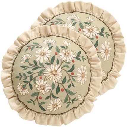 ISAENNE Vintage Linen Throw Pillow Cover,Set of 2,Diameter 16"-Brune C by Isaennehomedecoration