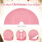 Arrowbash 48 Inch Velvet Christmas Tree Skirt Quilted Tree Skirt, Pink - Image 2
