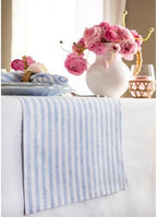 Solino Home 100% Linen Table Runner, 14 x 60 in, Sky Blue and White Striped - Image 2