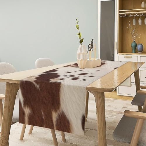 Cow Print Table Runner, Brown Cowhide Print Western Pattern for Home Kitchen Table Decor Dining Coffee Room Party Decor 13x120in - Image 2