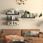 PopiShelves Bathroom Shelves Over Toilet for Wall, Floating Shelves with Storage Basket Paper Holer for Kitchen Living Room, Bedroom & Classroom, Set of 3 (Black and Gold) - Image 4