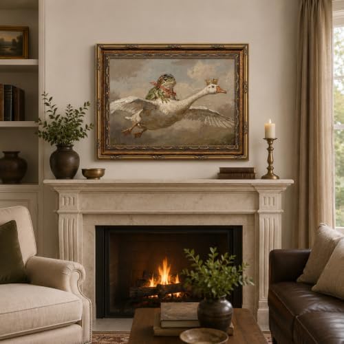 Gold Framed Frog Riding Goose Wall Art, Whimsical Canvas Print, 16x12 - Image 6