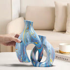 Blue Ceramic Flower Vase Set of 2, Unique Modern Decor by TZIZO - Image 2