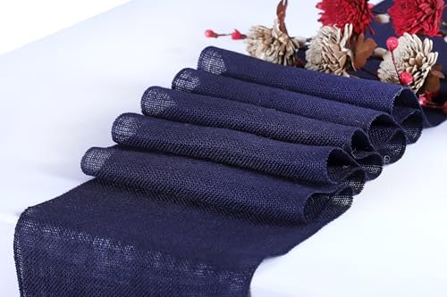 MDS® Pack of 12 Natural Burlap Table Runner, 12 x 72 Inch, Jute Rustic Farmhouse Boho Table Decor for Wedding Reception, Dining Table, Bridal Shower, Baby Shower & Party Decorations - Navy Blue - Image 2
