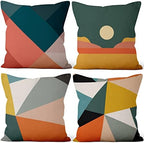 4 Pcs/Set Colorful Pillow Covers Geometry Strip Outdoor Patchwork Geometric Sun Minimalist Cushion Covers Pillowcase Linen Cushion Case for Patio Furniture Couch Living Room, 22"x22" by VieSavaran
