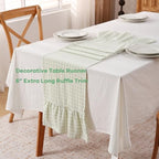 Pile Green White Plaid Gingham Ruffle Table Runner Cabinet Cover 13"x120" - Image 3