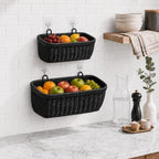 AceList Wall Hanging Basket, Boho Style Hand-Woven Hanging Storage Baskets - Set of 2, Ideal for Kitchen, Garden, Boho Room Decor, and Living Room (Black, 2 pc (large)) - Image 7