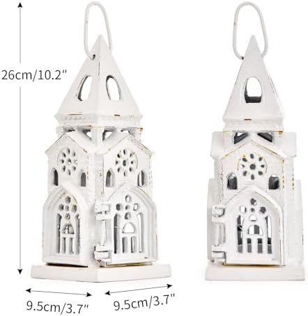 Sungmor Cast Iron Church Lantern Candle Holder, 10.2 Inches Tall & White - Image 6