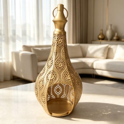 11.6inch Moroccan Lantern Lamp Decorative Candle Holders for Ramadan Decorations, Hanging, Outdoor Patio or Porch, Indoor Home Decor（Gold） - Image 2