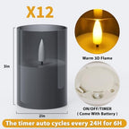 12Pack Flameless LED Candles with Timer, Battery Operated, Black, 2"x3" - Image 3