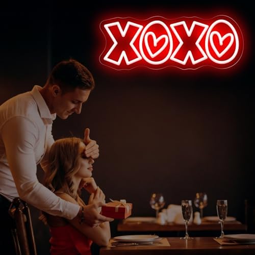 XOXO Neon Sign, Red 15″ × 5.7″ LED Light with Romantic Heart Accents - Image 2