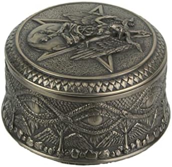 Veronese Design 2 3/8" Tall Baphomet Round Trinket Box Cold Cast Resin Antique Bronze Finish - Image 2