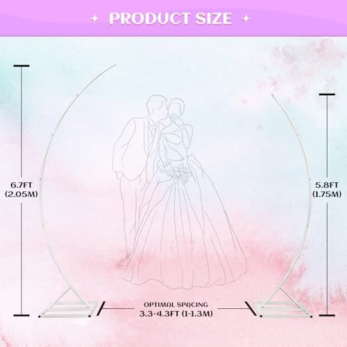Metal Open Arch Backdrop Stand,Set of 2 White Curved Arch Backdrop Stand Half Moon Wedding Arches for Ceremony,Birthday,Anniversary,Baby Shower,Floral Stand,Ramadan Decoration(6.7FT & 5.8FT) - Image 2