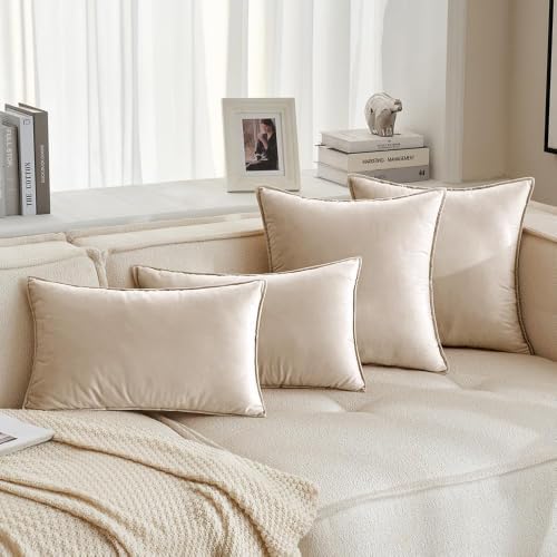 MIULEE Decorative Champagne Velvet Euro Sham Throw Pillow Covers 24x24 Inch - Image 2
