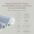 Over&Back 18x90 Woven Frayed Chambray Cotton Table Runner - Washable Table Runners for a Custom Home Decor Tablescape - Hand-Finished Frayed Edges - Coffee Table, Dinner Table, Living Room - Blue - Image 2