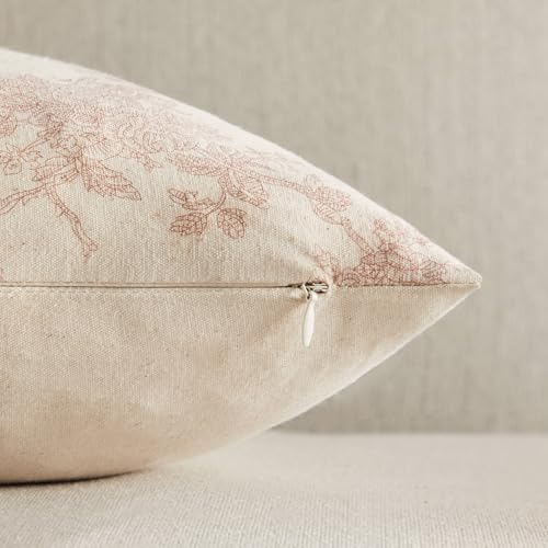2 Pack French Floral Throw Pillow Covers 24x24in, Taupe/Cream - Image 3