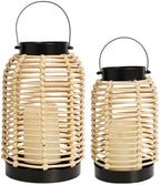 14in Lanterns Decorative for Home Decor- Decorative Candle Lanterns w/ LED Candles- Boho Rattan Woven Hanging Black Lanterns Decor for Indoor, Outdoor, Patio & Porch, Tabletop, Fireplace & Mantle by Osgevei
