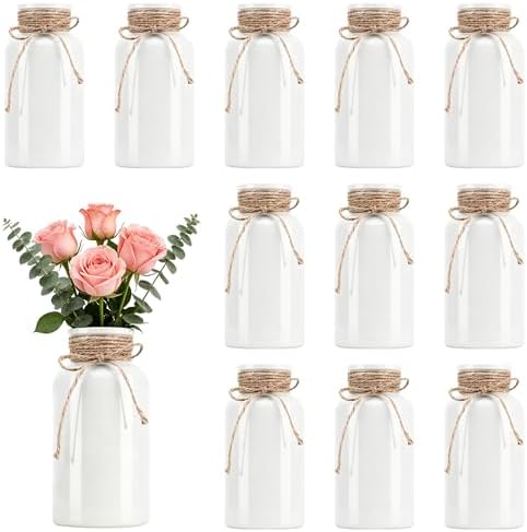 12 Pack Mason Jar Vases for Centerpieces, White Glass Flower Vase by LEYIQU