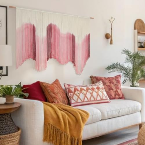 Macrame Wall Hanging Large Pink Dip Dye Boho Home Fiber Wall Art 57"W*39"L - Image 2