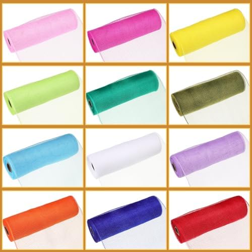 Timgle 12 Rolls Easter Deco Mesh Ribbon for Wreath Making 6 Inch x 30 Feet Each Roll Poly Metallic Foil Deco Mesh Ribbons for DIY Crafts Easter Christmas Spring Summer Party Decor (Fresh Color) - Image 6