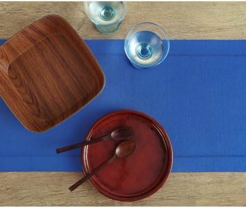 Solino Home 100% Pure Linen Table Runner Royal Blue Hemstitch, 14 x 108 in - Image 3