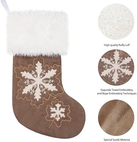 GEX Christmas Stockings 6 Pack for Family Soft Suede with Rope Stitch Embroidery Large 20" Fluffy Faux Fur Rustic Farmhouse Country Stockings for Xmas Fireplace Decoration (Set of 6) - Image 3