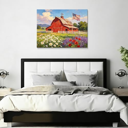 July 4th Patriotic Canvas Wall Art 4th of July USA Decorations Rustic American Flag and Wildflower Farmhouse Picture Wall Decor Independence Day Home Decor 24x36in - Image 5