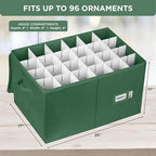 Christmas Ornament Storage Container with Dividers - Box Stores Up to 96 Ornaments, Zippered, Convenient, Adjustable, Large Organizer Bin to Protect Holiday Décor, Fits Most Standard Size, Green - Image 4