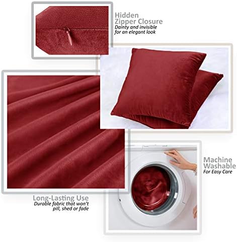 Nestl Throw Pillow Covers, Cozy Velvet Decorative Autumn Pillow Covers 22 x 22 Inches, Soft Solid Couch Pillow Covers for Sofa, Bed and Car, Set of 2 - Cherry Red - Image 3