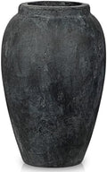 Handcrafted Flower Vase, 10.5" Tall Terracotta Vintage Black Ceramic Vases, Rustic Antique Vase Décor, Wide Mouth, Matte Finish for Home Office Resto Café Décor by Arborus