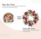 22 Inch Valentine's Day Wreath Artificial Valentines Wreaths for Front Door, Pink Floral Wreath with Green Leaves, Spring Home Decor for Wedding Holiday Window Wall Indoor Outdoor Decorations - Image 4