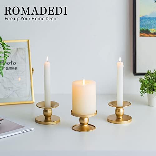 Romadedi 2-in-1 Gold Metal Pillar and Taper Candle Holders, Set of 12 - Image 3