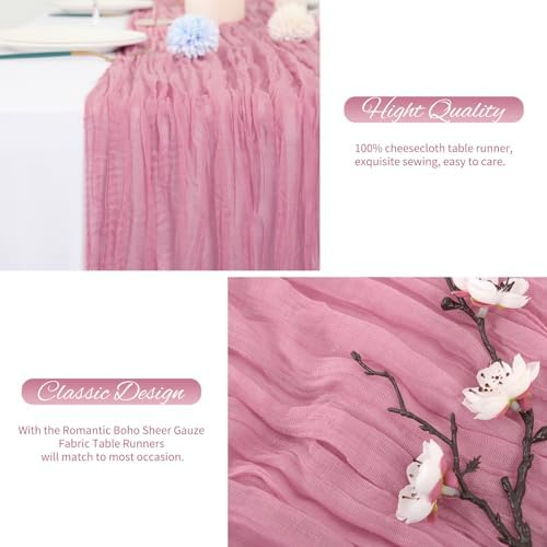 20 Pack Dusty Rose Cheesecloth Table Runner 120 Inch 10FT Rustic Boho Gauze Cheese Cloth Table Runner for Wedding Party Baby Shower Thanksgiving Christmas Decoration - Image 6
