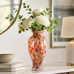11.8" Tall Glass Vase Beautiful Hand Blown Glass Vase Modern Art Home Decor, Wide Mouth Colorful Vases for Mantle Dining Table Centerpiece, Entryway Living Room Wedding Decoration (Cream Red Swirl) - Image 2