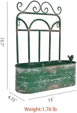 Vintage Rustic Wall Planter Distressed Green Decor Metal Hanging Plant Basket Shabby Iron Wall Mounted Flower Holder Pot Stand for Indoor Outdoor Home Balcony Patio Farmhouse Garden Decorative - Image 5