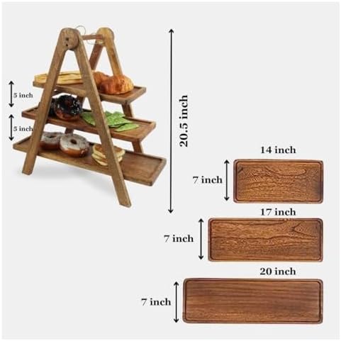 3 Tier Wooden Serving Tray Stand for Snacks Desserts Cheese Cupcakes Tiered Food Display Rack for Parties Weddings Housewarming Farmhouse Style 20.5 Inch - Image 4