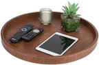 HofferRuffer Round Serving Tray 20'', Elegant Faux Leather Circle Ottoman Table Tray, Serve Tea Coffee Breakfast in Bedroom Living Room Kitchen (Brown) - Image 3