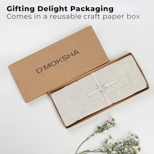 Signature Linen™ by D'Moksha, Light Natural Table Runner 90 Inches Long, 100% Pure Linen, Hemstitch, 14 x 90 Inch Table Runner for Dresser, Dining- Fall, Weddings, Outdoor Hosting - Image 4